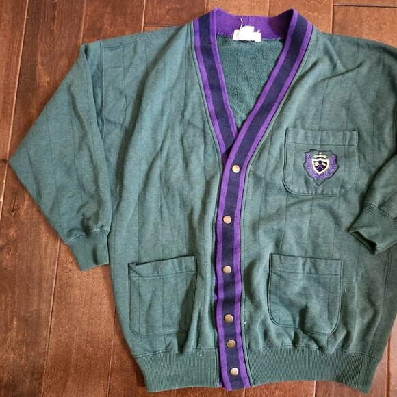 Vintage GAP Sport Green/Purple Academy Cardigan USA School Buttons - Size Small - Picture 3 of 10